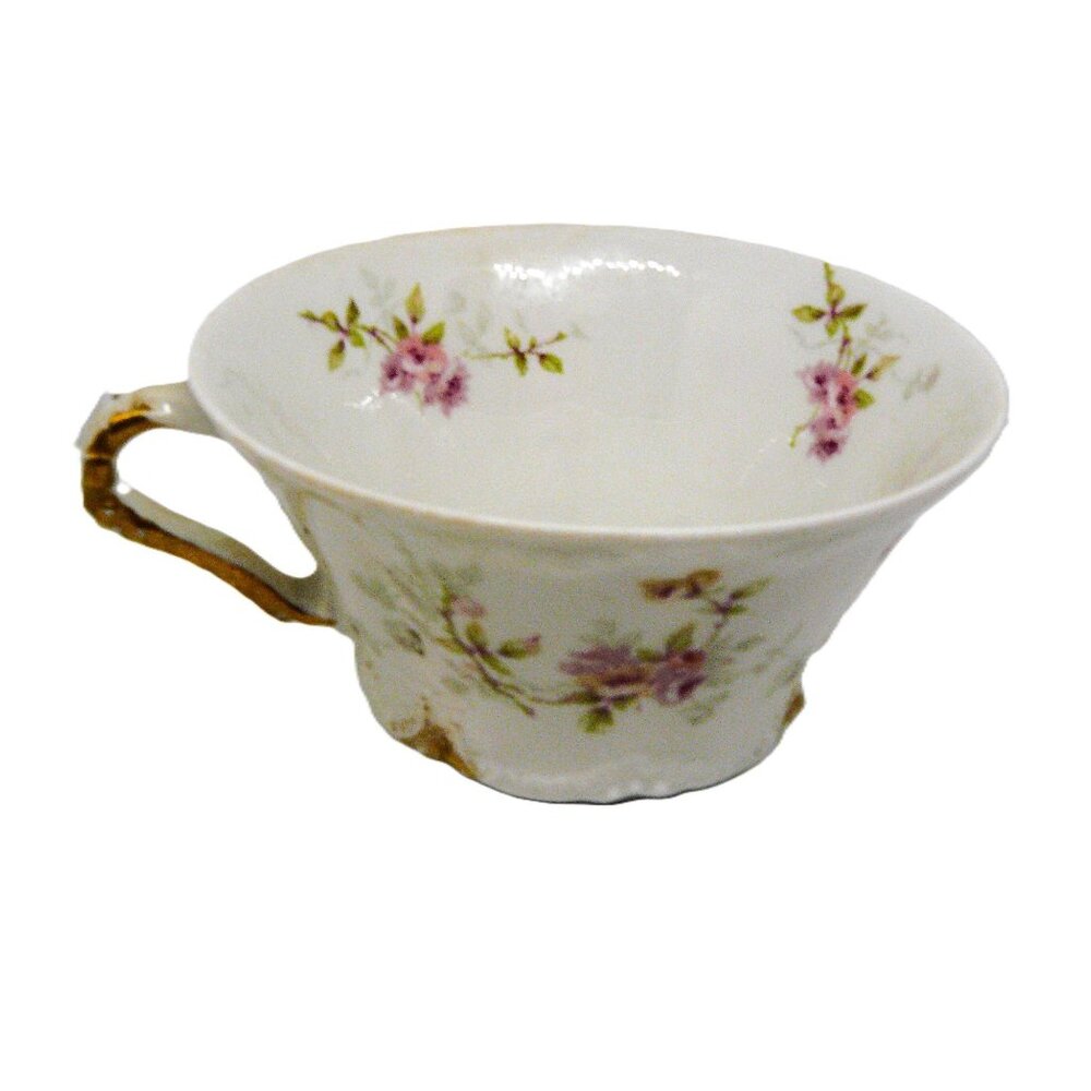 Antique Theodore Haviland Limoges France Porcelain Teacup Pink Floral & Gold Tri